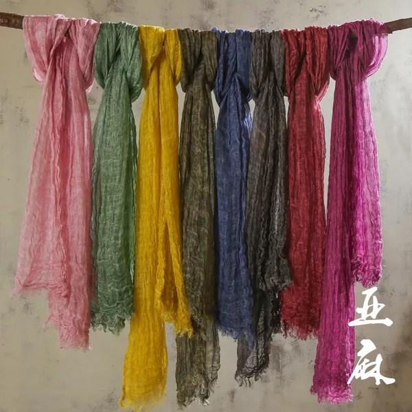 Japanese Linen Monochrome Natural Texture Pleated Scarf, Retro Linen Literary Scarf, Thin Men'S Autumn And Winter