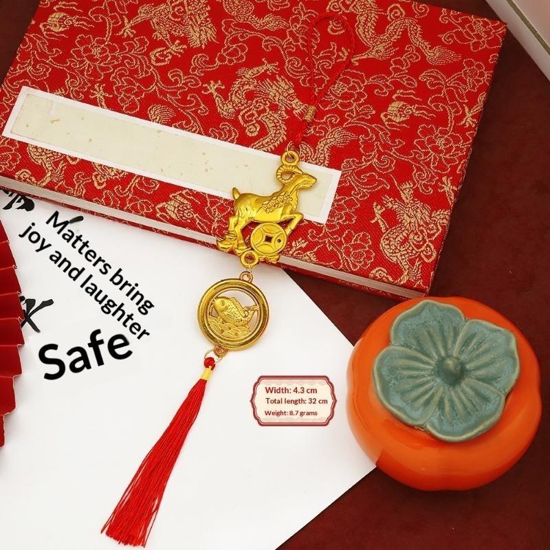 Lunar New Year 2027 Goat Hanging Ornament Gold Lucky Design Red Tassels for Spring Festival Family Gathering Decor