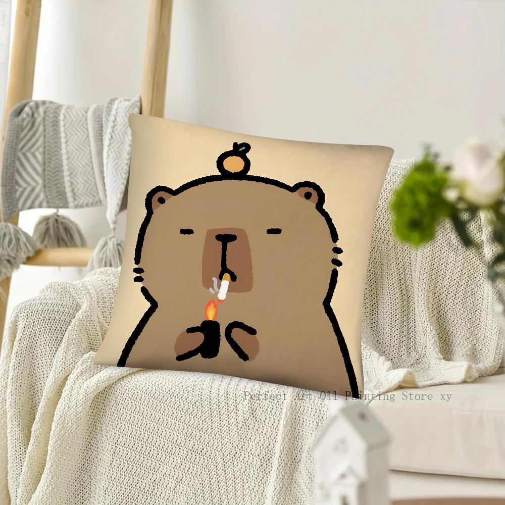 Cartoon Capybara Pillow Case Square Pillow Cushion Cover Bedroom Sofa Room Decoration Casual Pillow Cover