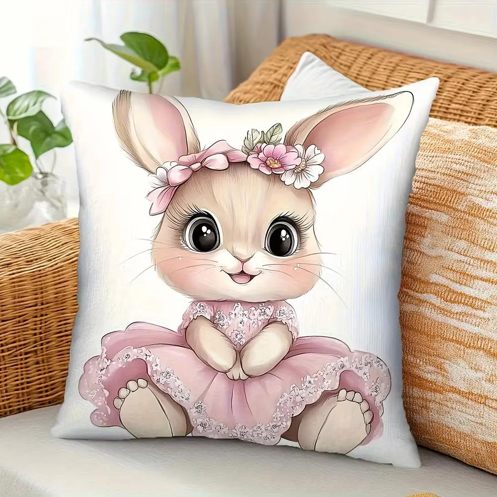 1 Easter Bunny Pillow With Eggs Decorative Cushion Cover For Sofa Home Decor 2D Print