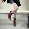South Korea's new autumn and winter retro high heels French pointed short boots Western knight cowboy boots