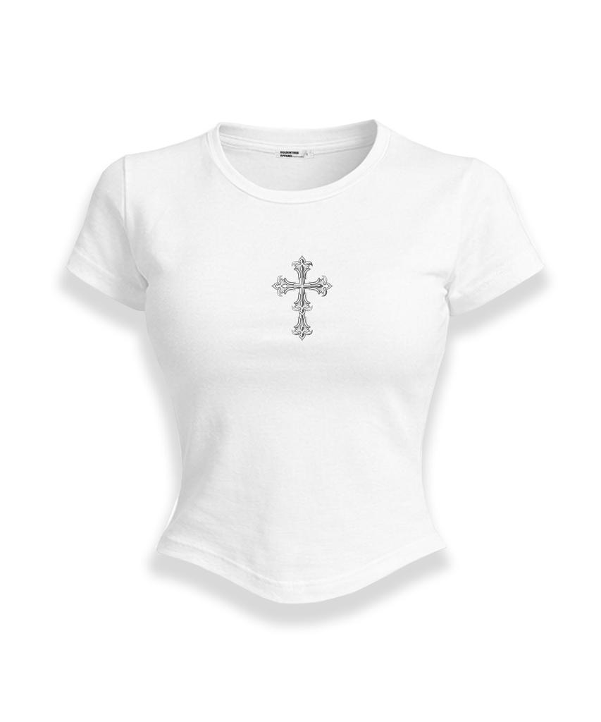 LIKE THE MOST Round Hem Slimline Stretch Short Sleeve T-Shirt_White