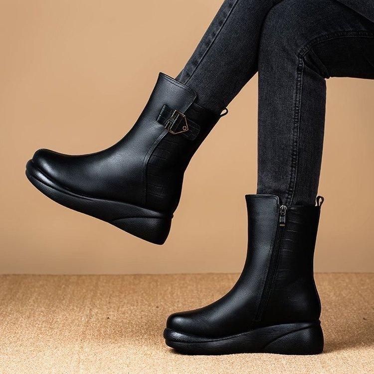 Medium tube Martin boots women's 2025 winter new comfortable soft-soled mother shoes popular thick-soled velvet warm snow boots