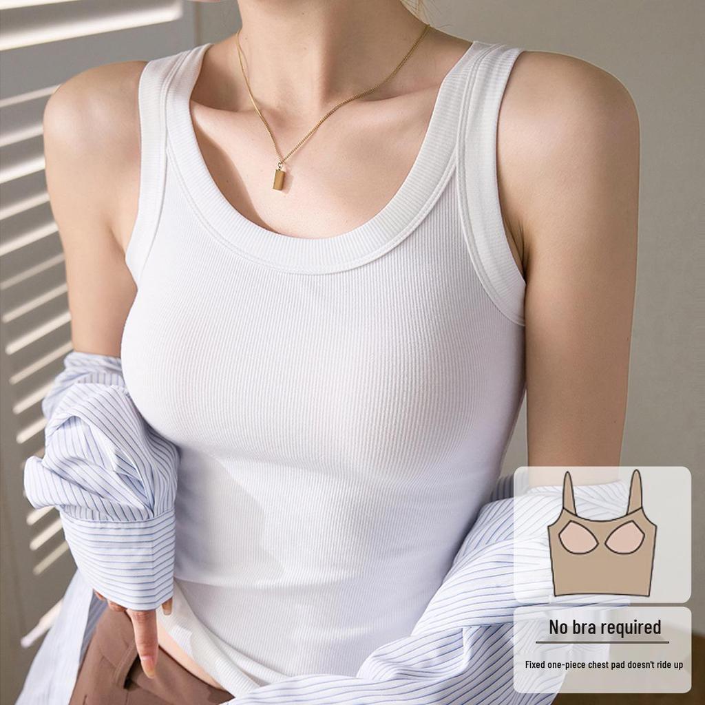 High-Quality, Elastic Ribbed Cotton Concealing Tank Top for Women - Anti-Exposure & Side Fat Concealing Design
