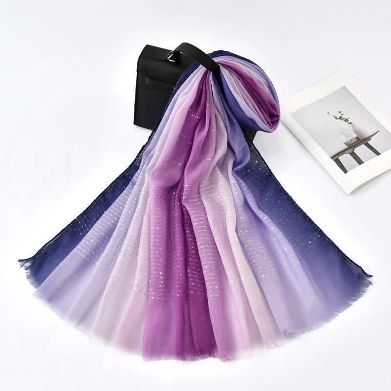 Hot-selling Popular Gradual Change Color Matching Polyester Scarf Women's Striped Sequins Elegant Women's Ethnic Headscarf
