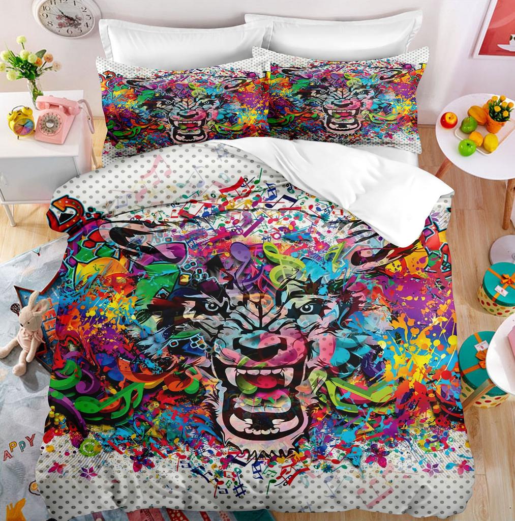 Lion Duvet Cover Set Roaring Lion White Wild Animals Polyester Comforter Cover King Queen Size For Kids Adults Teen Bedding Set