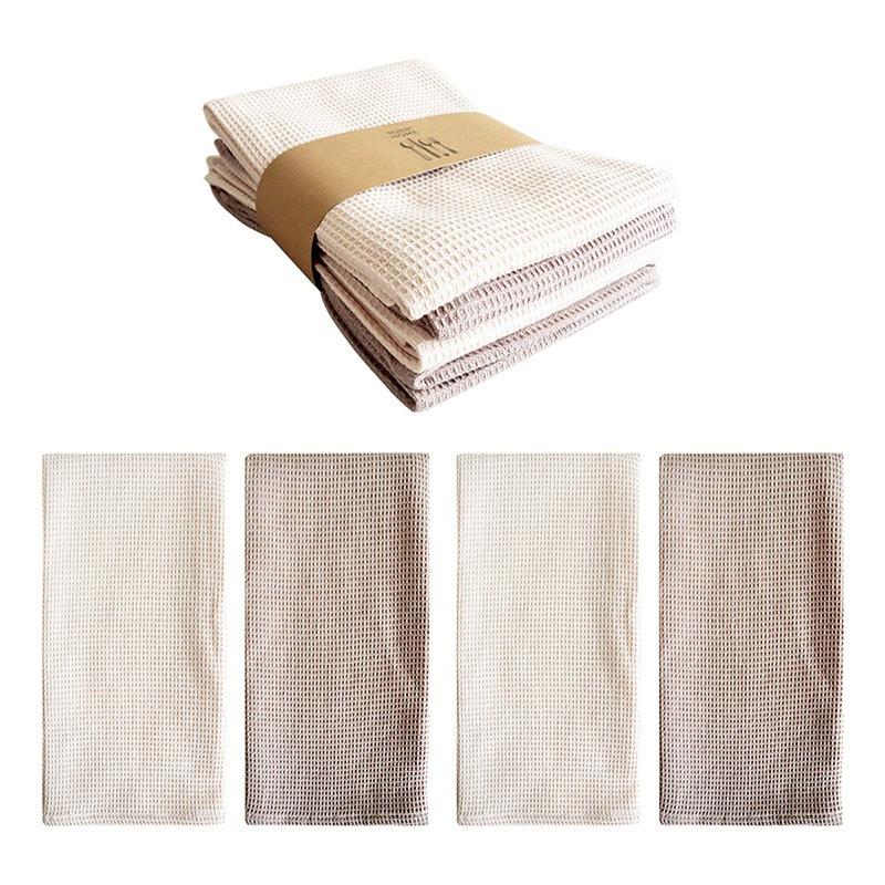 4Pcs/Set 45x65cm Large Solid Color Waffle Cotton Tea Towel Set Kitchen Table Dinner Napkin Dish Washing Cleaning Cloth