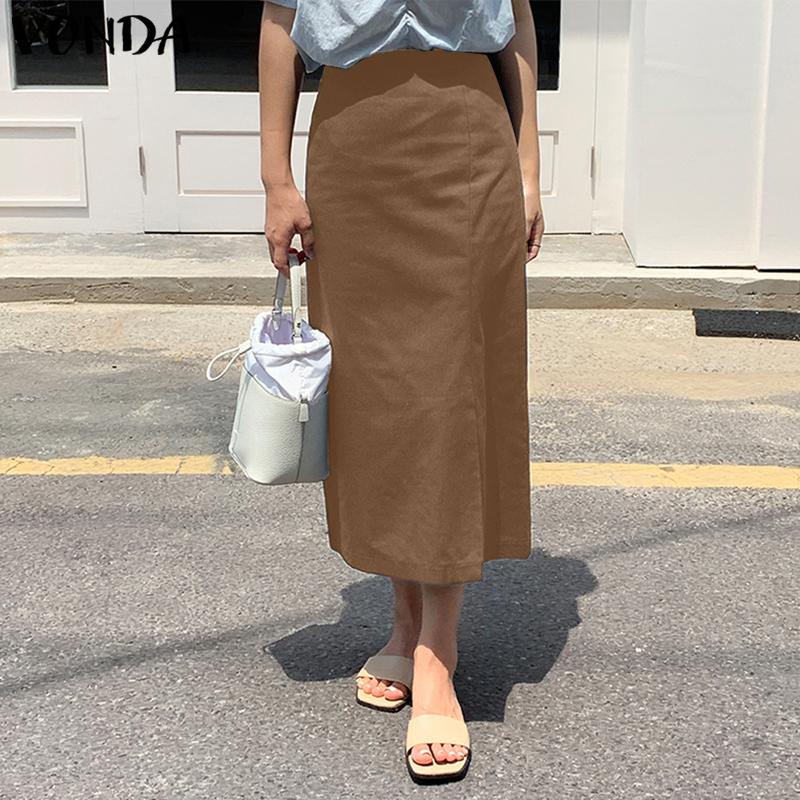 

VONDA весна-осень женские однотонные длинные юбки с высокой талией H-Line