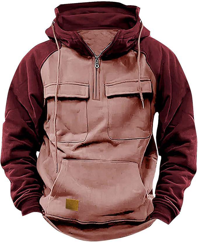 Men's Color Block Hooded Sweatshirt Jacket - 2024 Autumn/Winter Collection