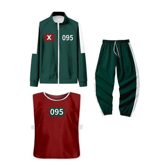 3 Pcs/Set Cosplay Costume Zip-up Sweatshirt Jacket Drawstring Pants with Vest Korean Game Tracksuit Set for Women Men Sports Running Gym