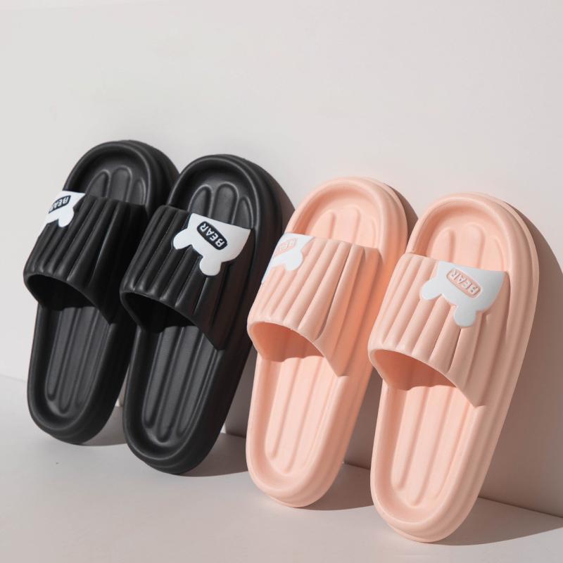 Cartoon Bär Sommer Männer Hausschuhe Nicht Slip Bad Hause Boden Flache Damen Schuhe Dicken Boden Rutschen