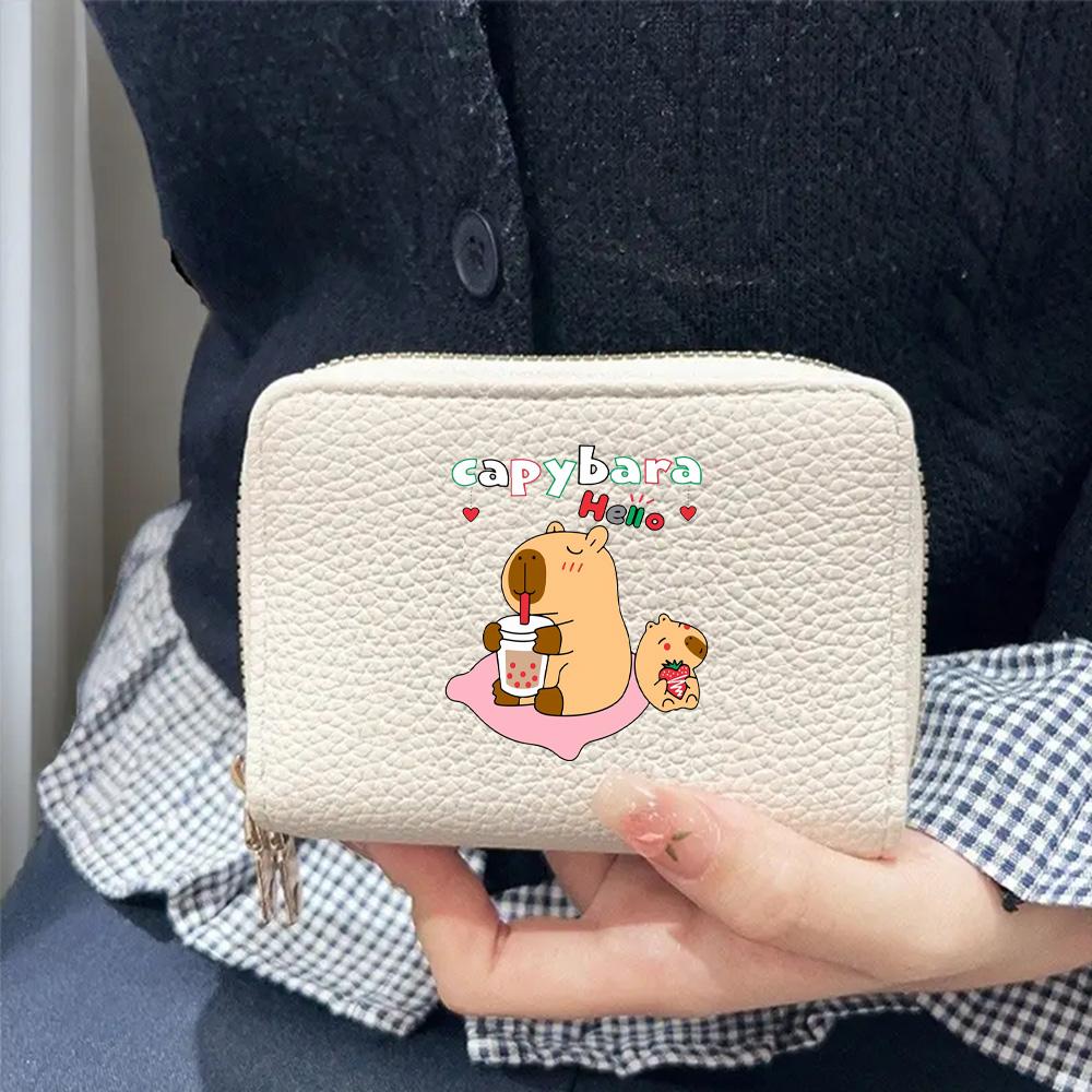 Capybara Ladies' Printed Cute Coin Wallet, PU Leather ID Card Bank Card Zipper Card Wallet, Suitable for Women's Daily Use
