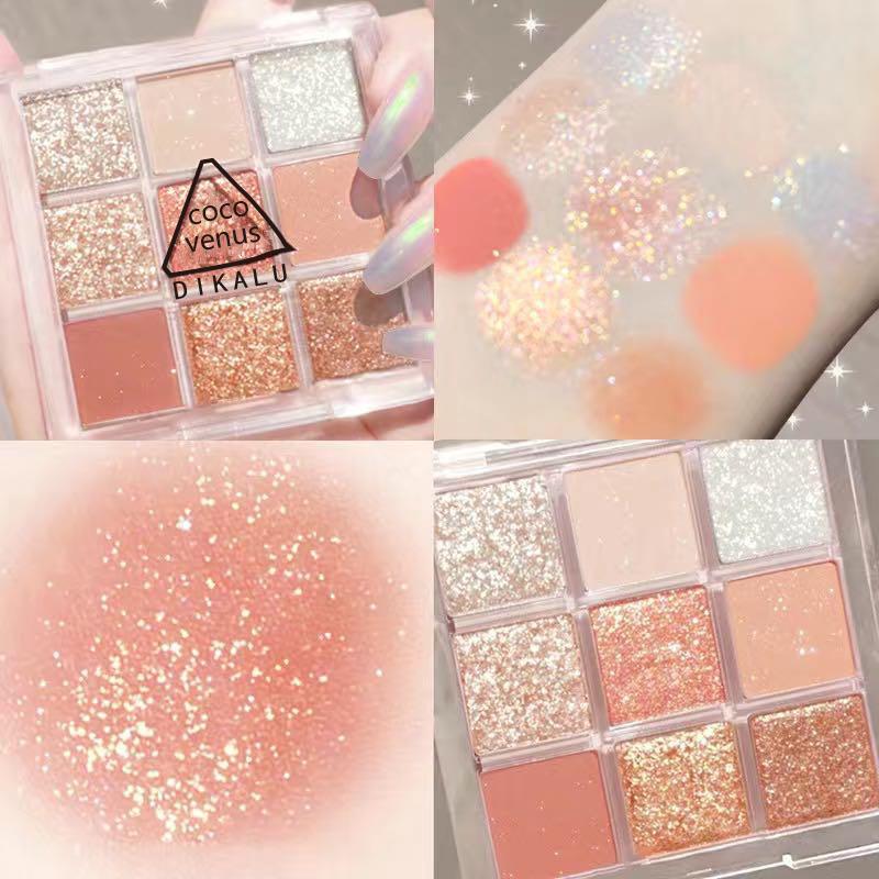 DIKALU 9-Color Earth Tone Eyeshadow Palette - Shimmer & Matte, Transparent Douyin Style.