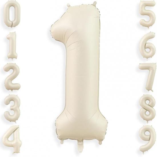 40 Inch Cream White 1 Balloon Numbers, Large Number 1 Balloon Foil Helium Number Balloons, Big 1st Foil Birthday Balloons for Boys Girls 1st Birthday