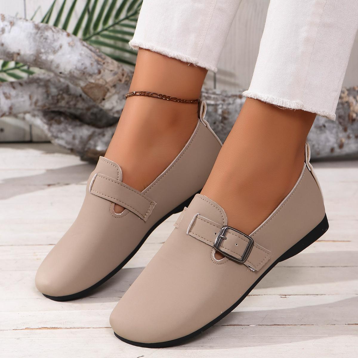 Женские мокасины с круглым носком однотонные туфли из искусственной кожи женские повседневные дышащие туфли на плоской подошве нескользящие туфли большого размера Zapatos De Mujer 36 бежевый 5745₽