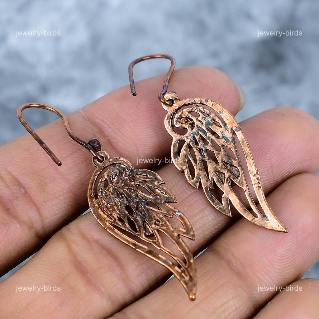 Turquoise Gemstone Copper Dangling Electroformed Anniversary Wife Gift Earrings VP-87