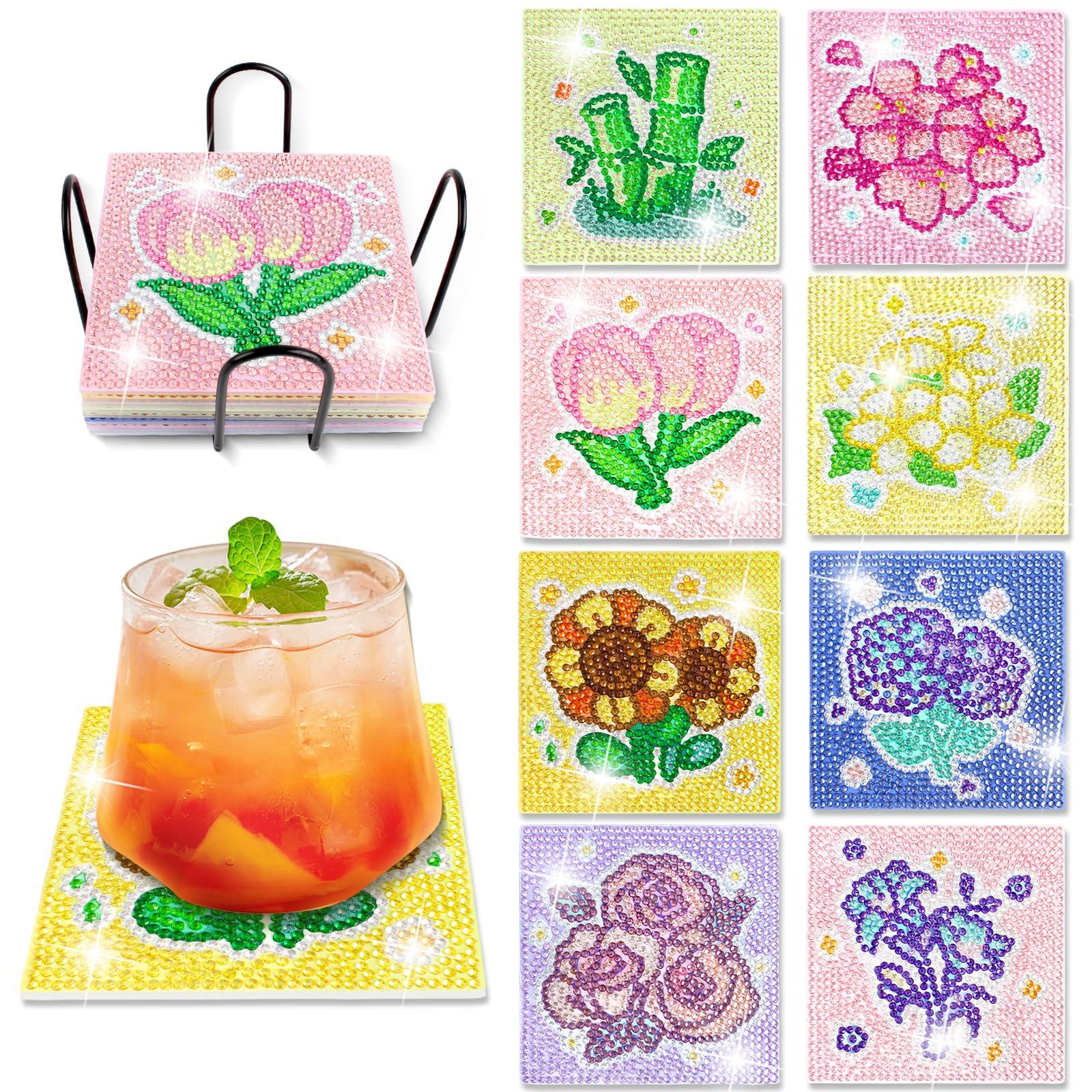 

LUCKYBEE Diamond Art Coaster Flower Bead Art 5D Diamond Painting DIY Diamond Painting with Craft Kit for and Popular Handmade Art Craft Supplies Set