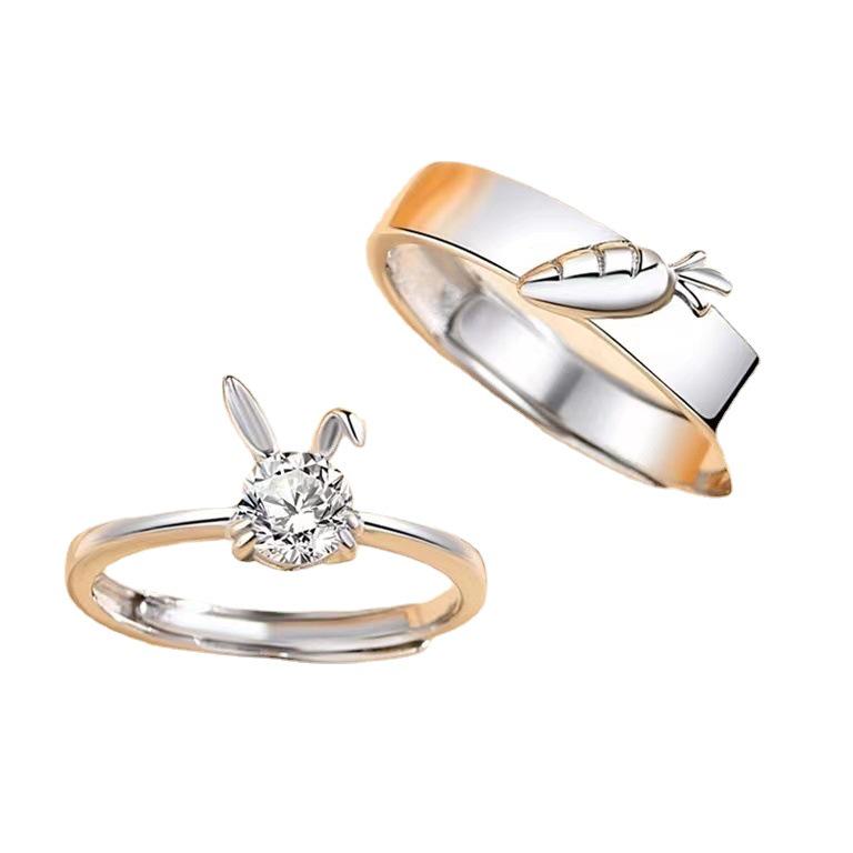 Mingjie Cute Rabbit Couple Rings: Adjustable Pair for Men & Women, Ideal for Birthdays, New Year & Christmas Gifts.