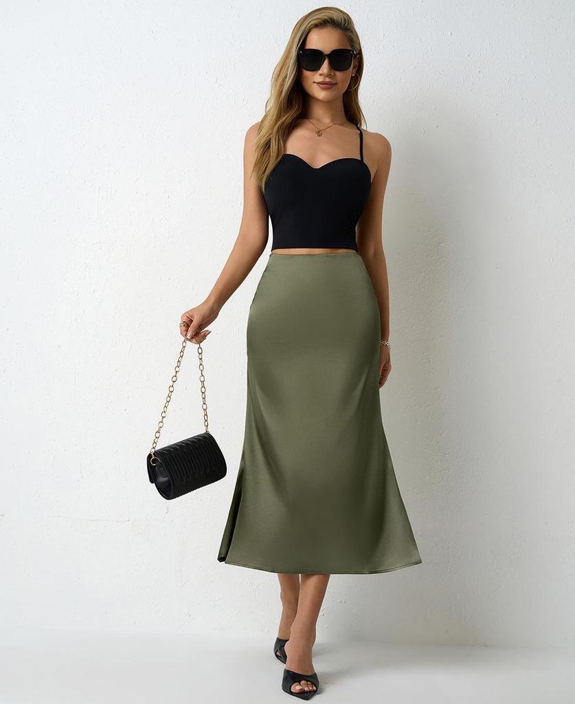 Europejska i Amerykańska Damska Satynowa Spódnica Midi Syrenka - Nowa Kolekcja Wiosna/Lato