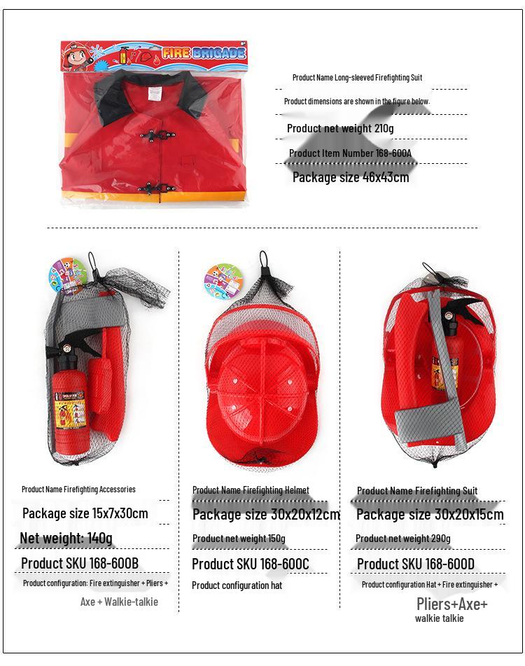 Firefighting Role-Play Costume Set for Kids - Hat & Clothing Accessories for Stage Performance & Children's Day