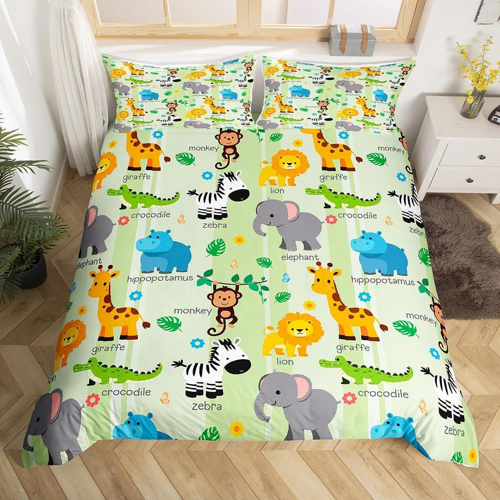 Monkey Queen Full Twin Comforter Cover, Kawaii Animal Monkey Duvet Cover Branches Leaves Bedding Set For Kids Girls Teens Adult