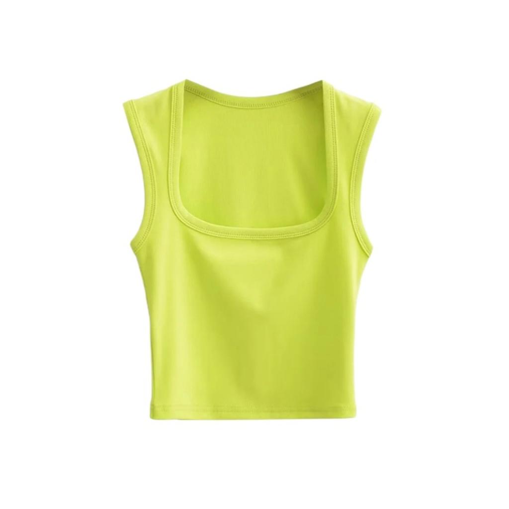 Women's Square Neck Sleeveless Crop Tank Top Slim Fit Solid Basic Camisole Shirt
