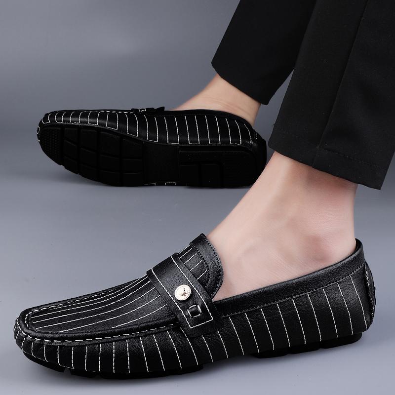 FashionGenuine Leather Men Blue Loafers Cow Leather Casual Shoes For Man Soft Spring Moccasins Plus Size 38-45 Tenis Masculinos
