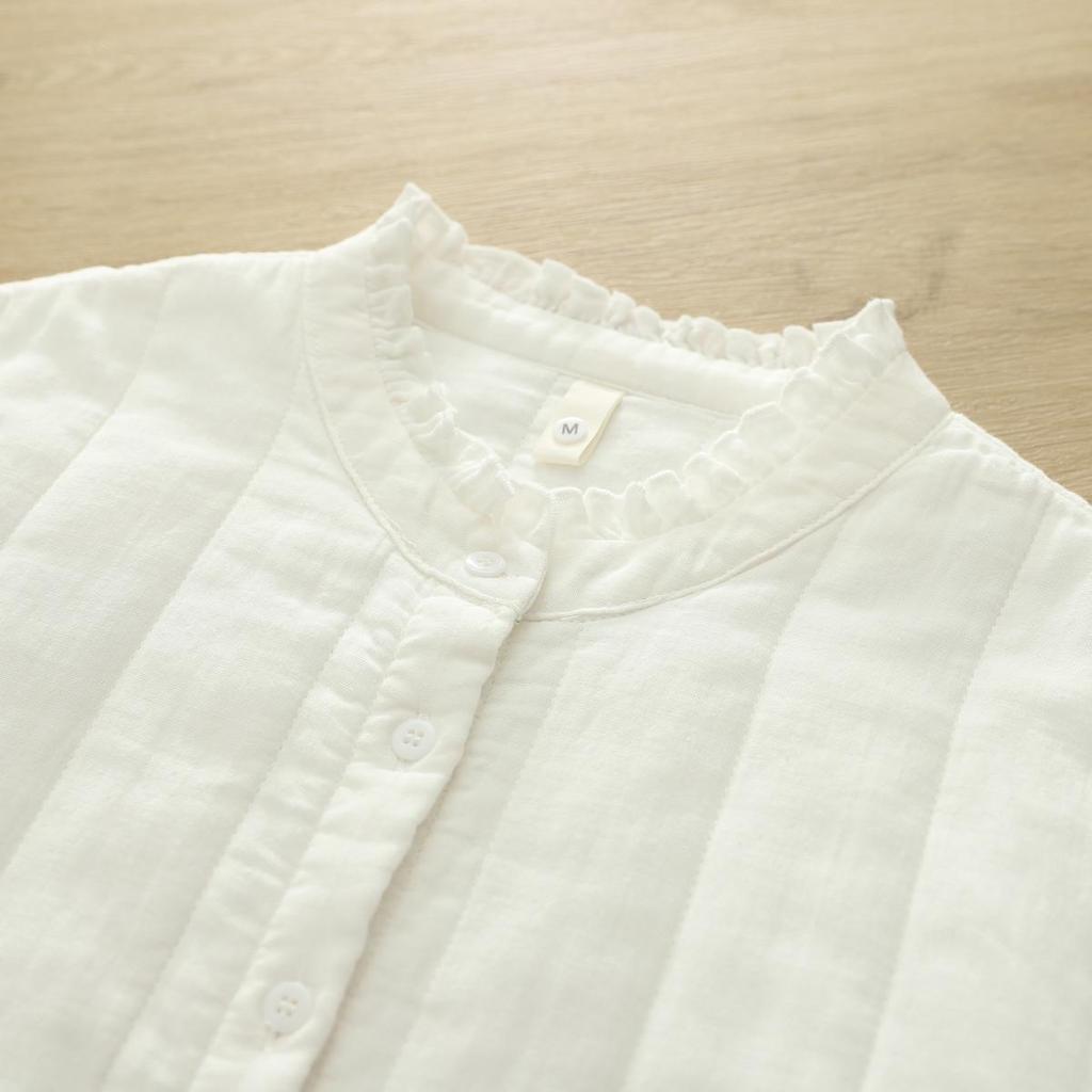 Women's Elegant Quilted Lace Stand Collar Shirt - 2025 Autumn/Winter Cotton Warm Base Layer Top