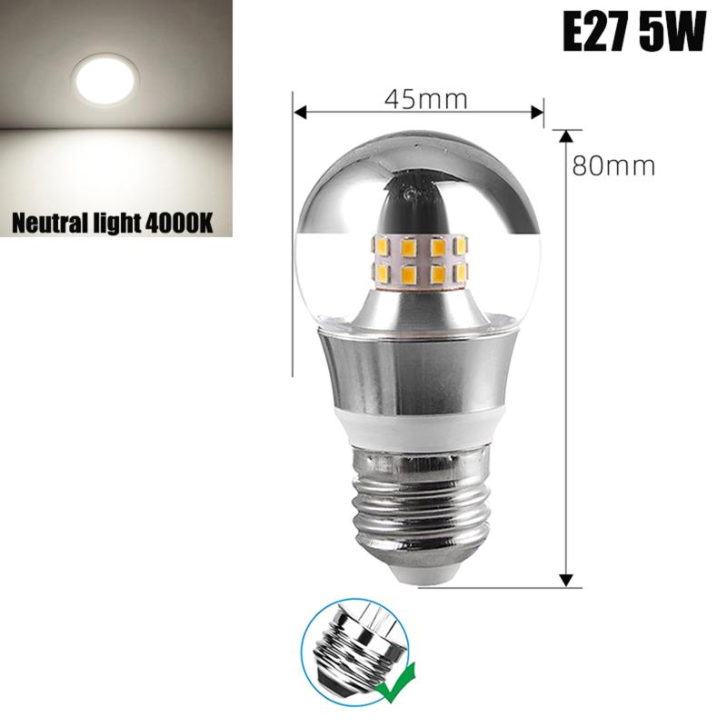 Led Mirror Bulb Half Silver Filament Led 5W E27/E14 Base 360 Degree Angle Warm White Neutral Light Ball Lamp Decoration