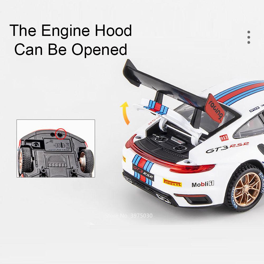 AABKQ1 1:32 Scale Porsche 911 GT3 RSR Cars Toy Miniature Model Alloy Die Cast with Light Sound Pull Back Supercar Boys Educational Toys