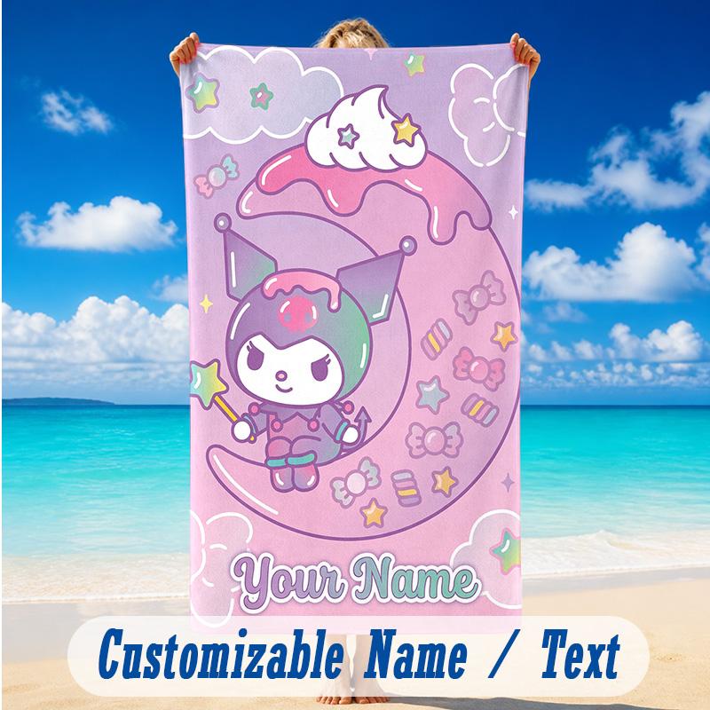 Beach Towel Custom Name Text, Quick Dry Large Towel For Beach HomeKuromi
