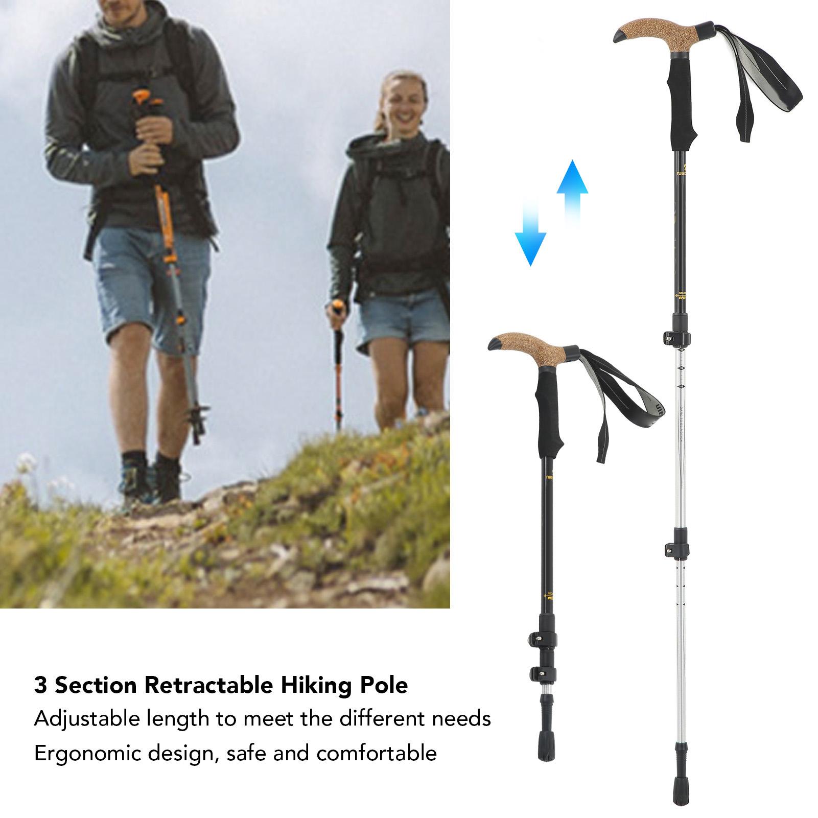 3 Section Retractable Hiking Stick Aluminum Alloy Mountaineering Balance Pole for Outdoor