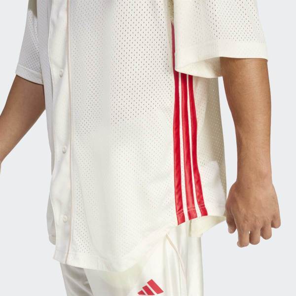 adidas Loose Fit Stadium Mesh Baseball Shirt 5 Button Closure