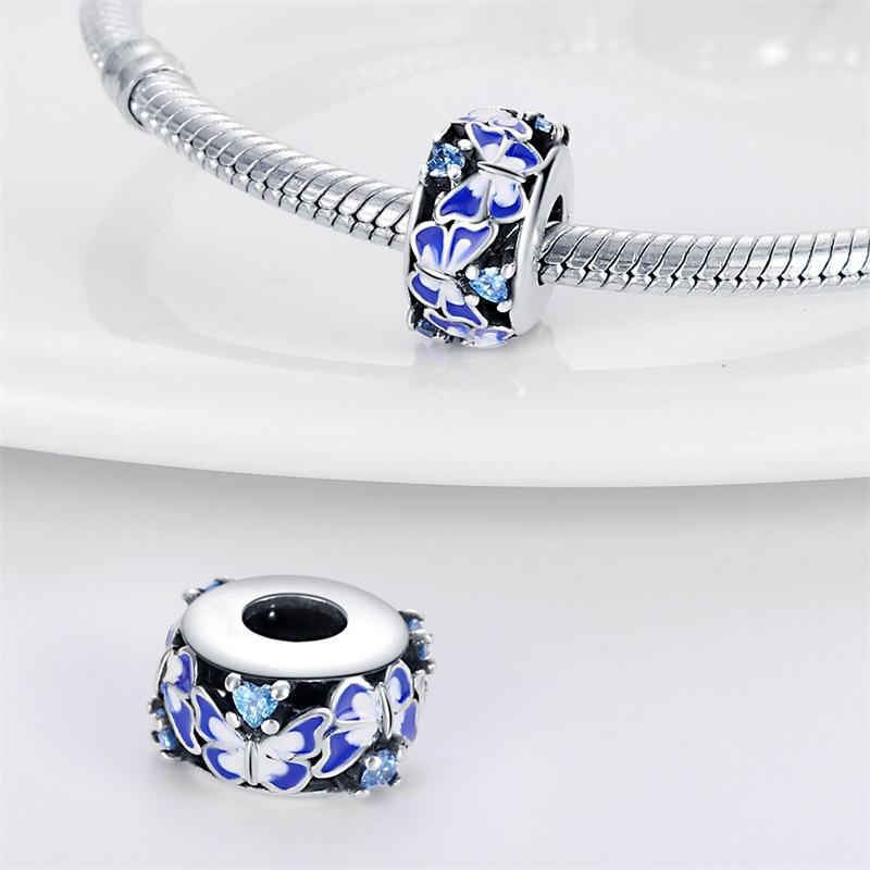 Copper Plated Beads DIY Jewelry Bracelet Accessories, Blue Travel Butterfly Bead Charm