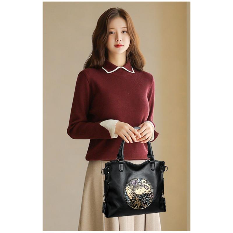 Vintage Chinese Style Elegant Shoulder Bag Women Fashion Euro-American Tote Bag Premium Soft Dough Bag Women