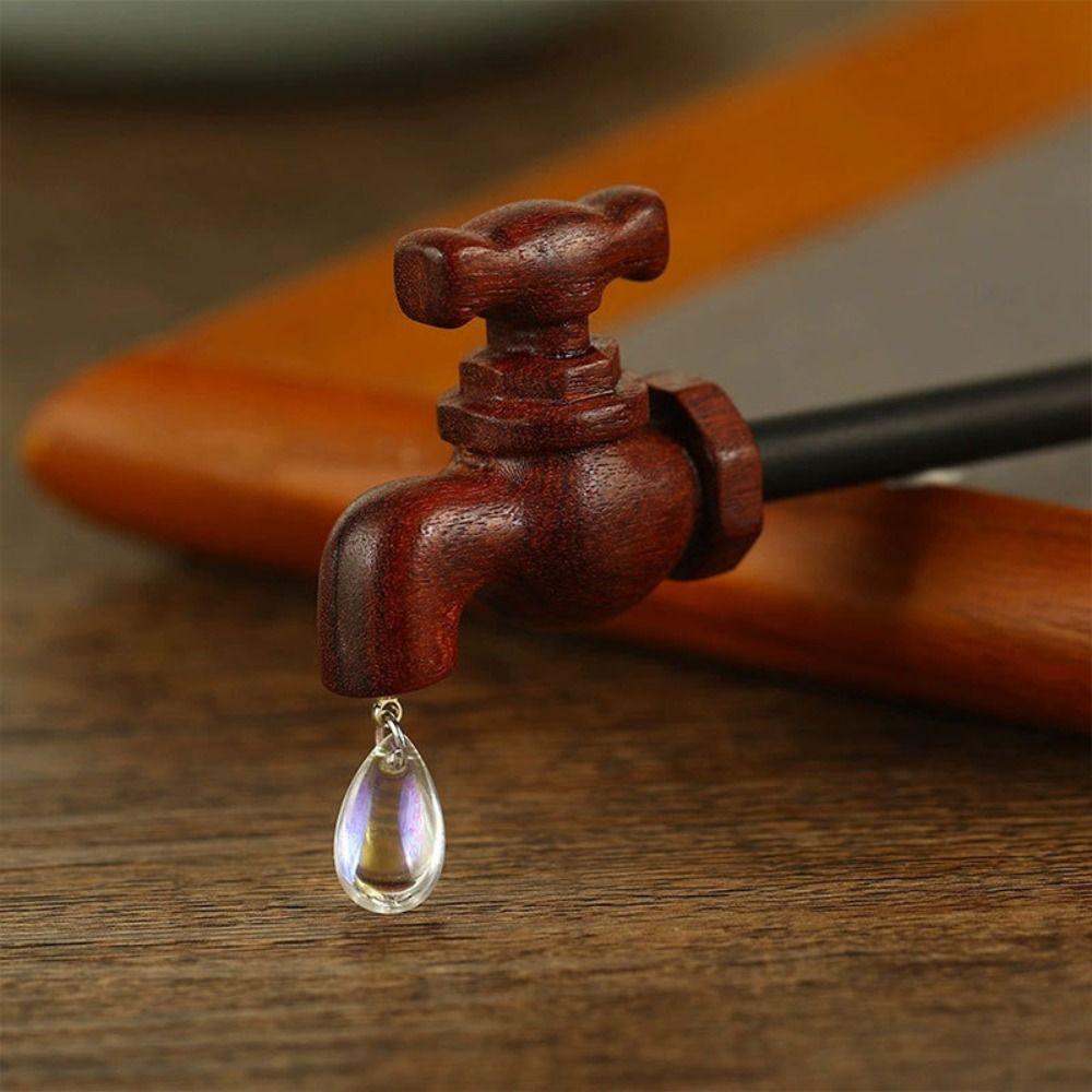 Water Drop Wood Faucet Shape Hair Stick Step Shaking Creative Hairpin Funny Hair Fork  Travel