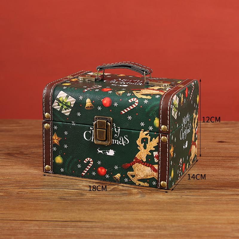 Christmas Candy Box Vintage PU Leather Jewelry Packaging Box With Lock S/M/L Wooden Sundry Treasure Storage Box With Handle