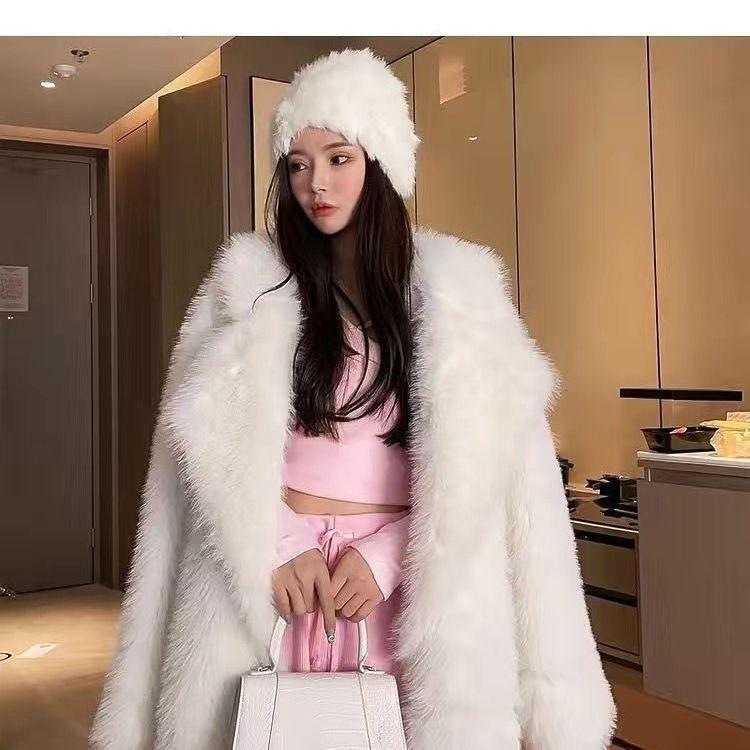 Imitation fox hair thin fashion medium and long suit fluff young imitation fur plush jacket female white