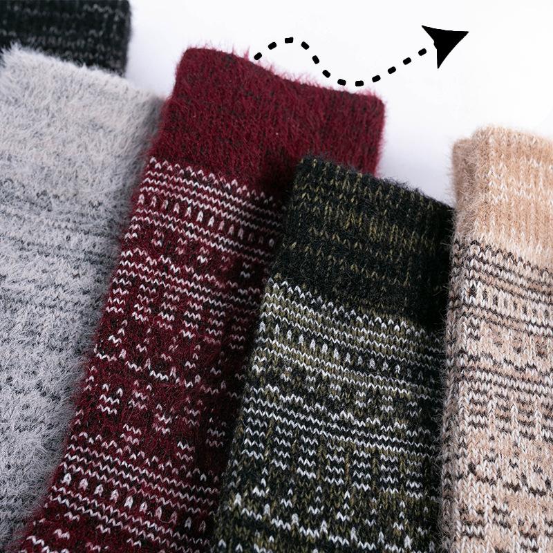 3 Pairs of Autumn and Winter Socks with Thickened Faux Mink Wool and Warm Rabbit Wool, Men's Mid-calf Socks