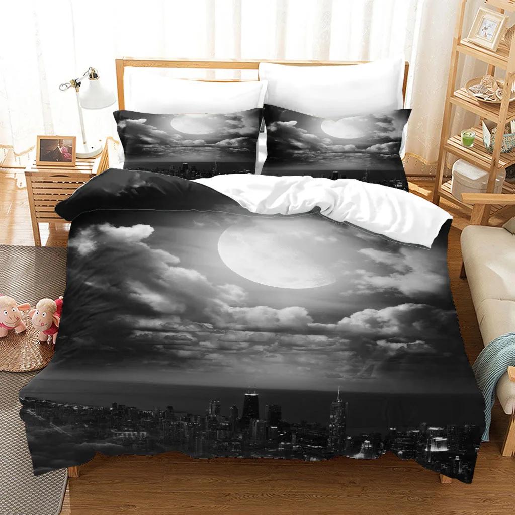 Natural Landscape King Queen Duvet Cover Comic Ink Painting Style Bedding Set Adults Tree Mountain River Polyester Quilt Cover