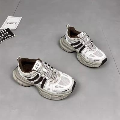 Leather Thick-soled Heightening Dad Shoes for Women 2025 Winter New Velvet Color Matching Lace-up Versatile Sports and Leisure Shoes Tide