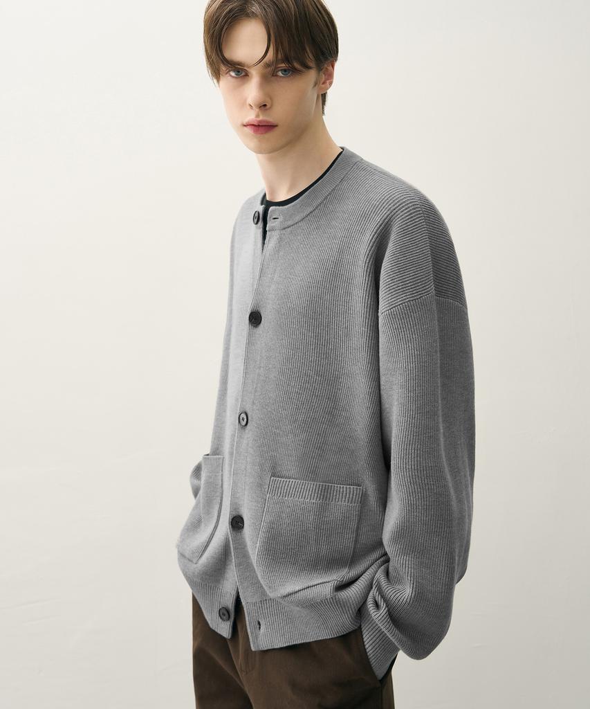 Draw Fit Oversized Wool Round Cardigan [M.Charcoal]