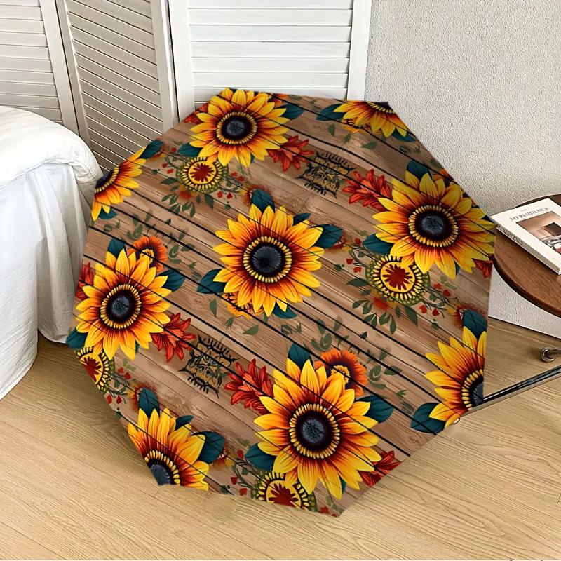 1pc Sunflower Pattern Automatic Folding Umbrella, Heavy-Duty 8-Rib Construction, Perfect for Everyday Yy251114116