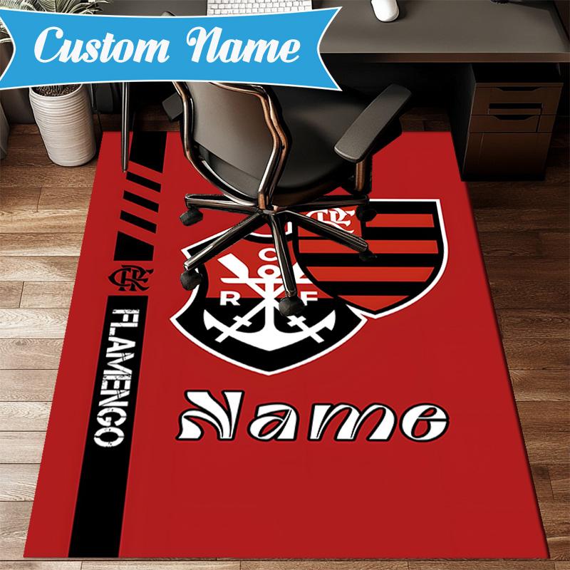 Custom Name Black Crest Flamengo Rug Game Carpet, Floor Mat for Bedroom Living Room Entryway Rug, Home Decor Idea Gift for Christmas birthday
