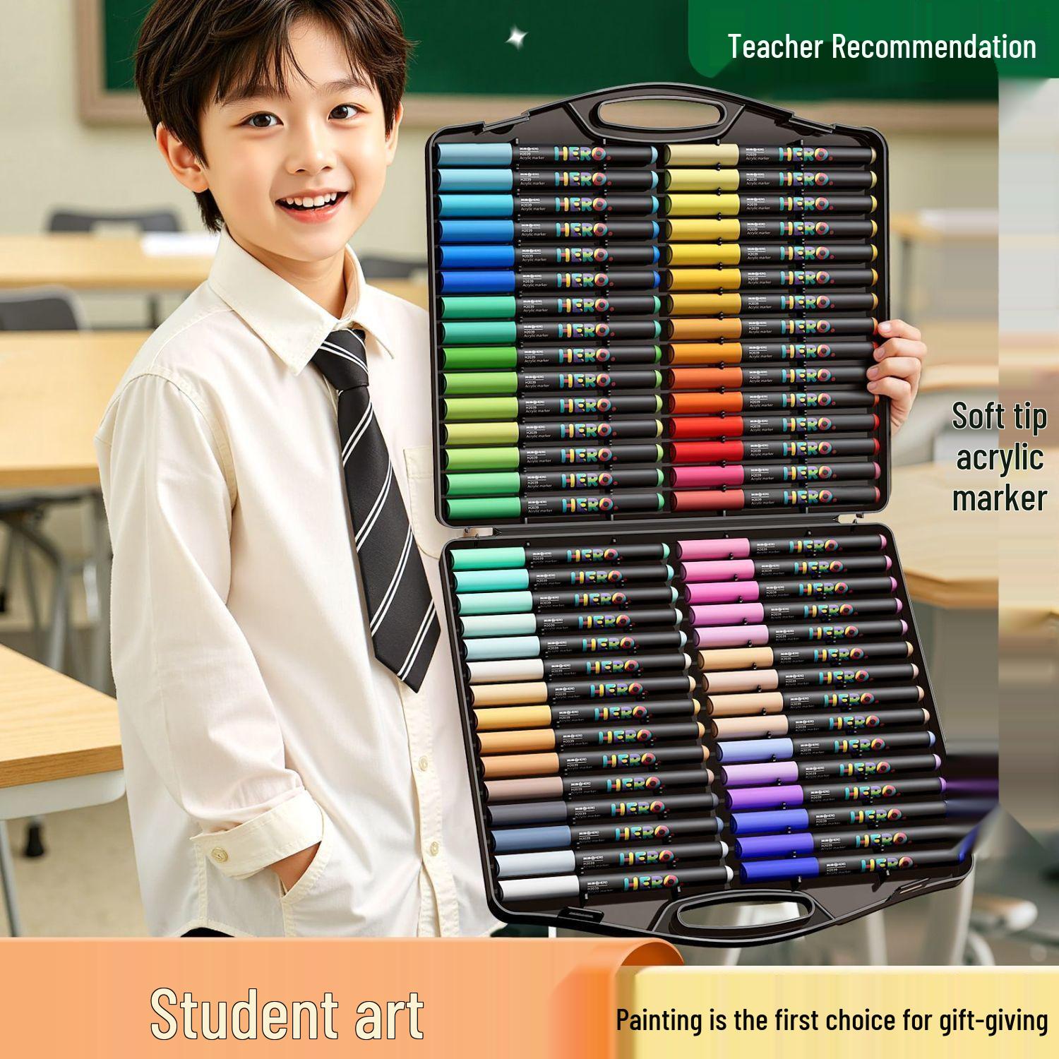 

Acrylic Marker: Non-Toxic, Washable, Quick-Drying Watercolor Pen for Kids & Students 24 Colors - Soft Tip with 200% Extra Ink