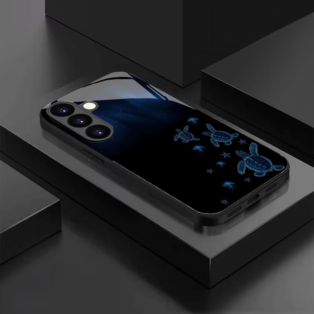 Sea Star Turtle Tempered Glass Phone Case Suitable for Samsung Galaxy S26 S25 S24 S23 S22 S20 FE/Ultra/Plus Anti Drop Rear Cover