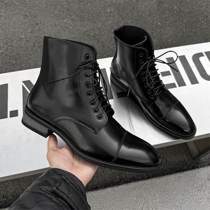 Men's Leather Boots Luxury Banquet Party Dress Boots British Style Business Formal Boots for Men Casual Leather High Top Booties