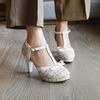 Spike Heel Women Pumps T-strap Round Toe Platform Shoes Female Buckle Strap Bowknot Party Pumps For Girlfriends