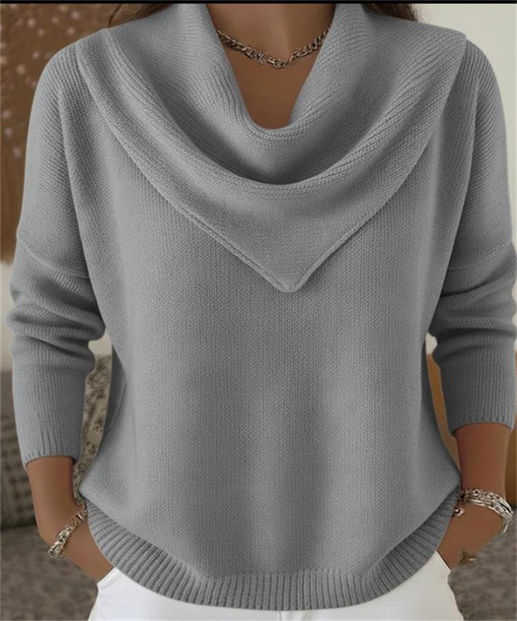 V-neck Waffle Knit Solid Color Pullover Loose Top for Autumn/Winter 2025 Fashion
