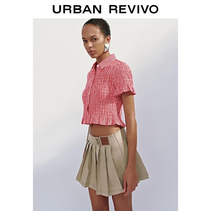 UR Women's Ruffled Plaid Short-Sleeve Shirt
